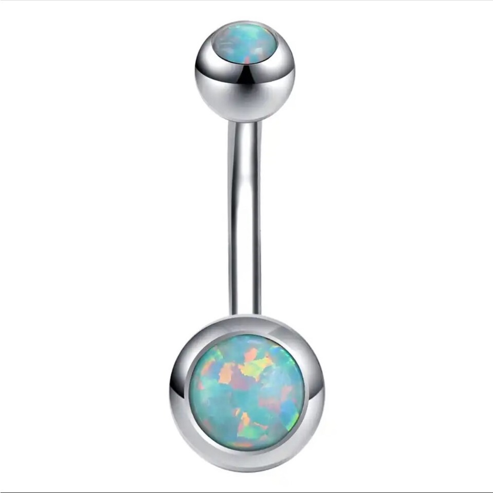 14G Belly Ring Light Blue Lab Created Opal